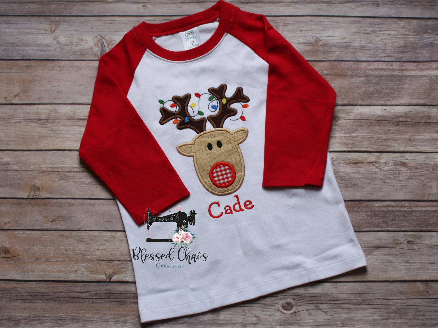 Boys Christmas Reindeer Shirt with Christmas Lights