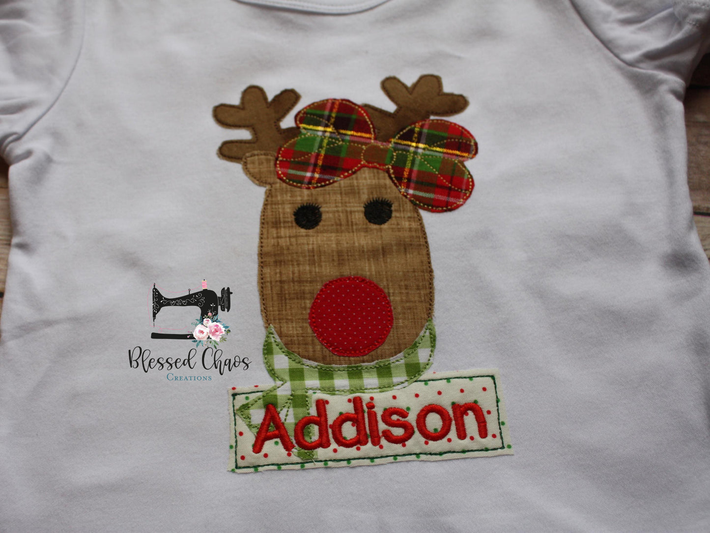 Girls Christmas Reindeer with Bow and Scarf Shirt