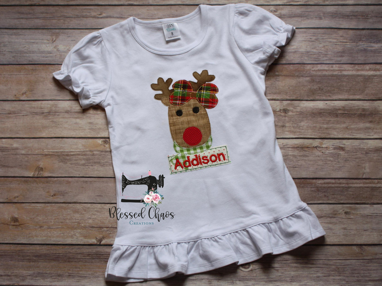 Girls Christmas Reindeer with Bow and Scarf Shirt