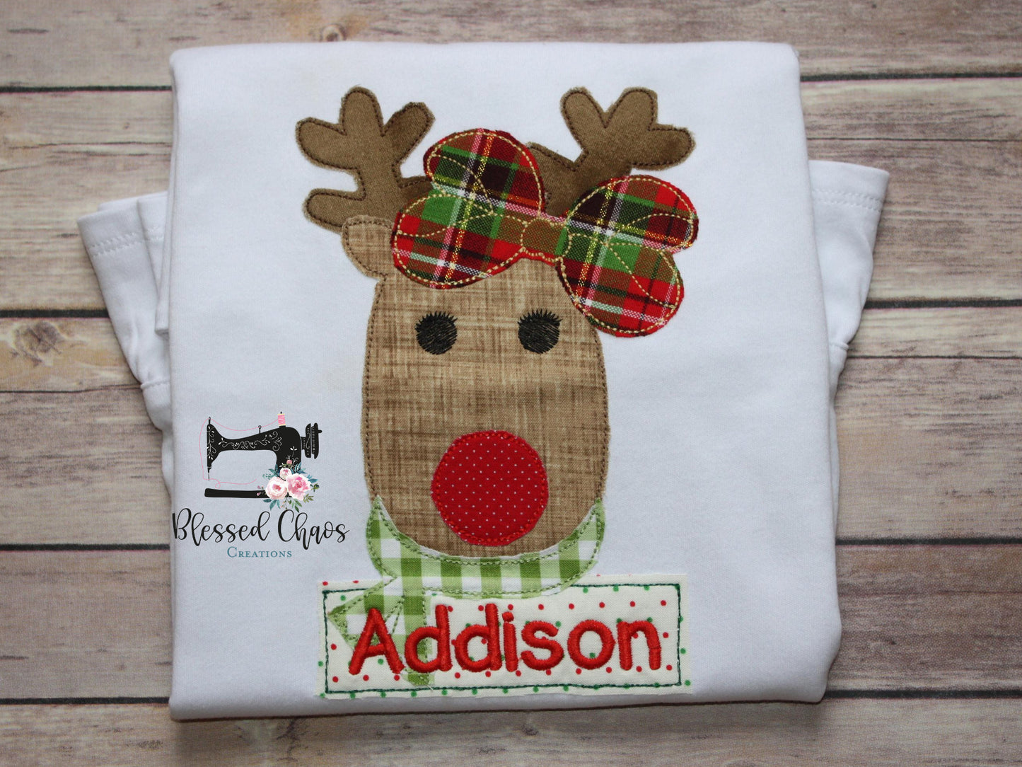 Girls Christmas Reindeer with Bow and Scarf Shirt