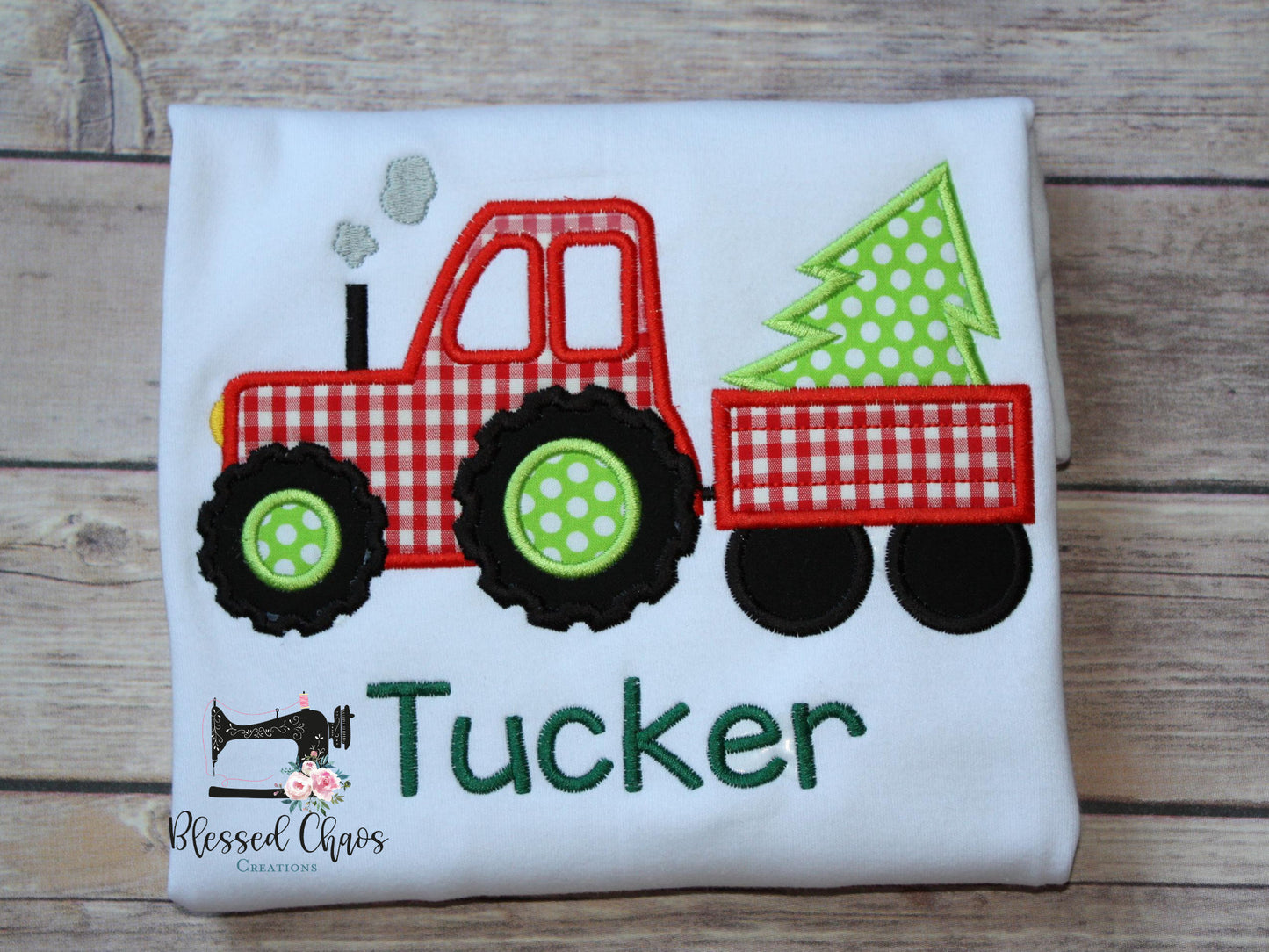 Boys Christmas Shirt Red Gingham Tractor Shirt