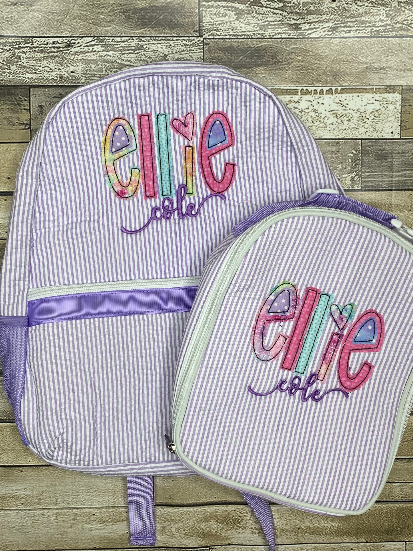 Kids Personalized Applique backpack, Fabric Name Backpack, Daycare Bookbag, Personalized Booksak, Girls Seersucker Bookbag