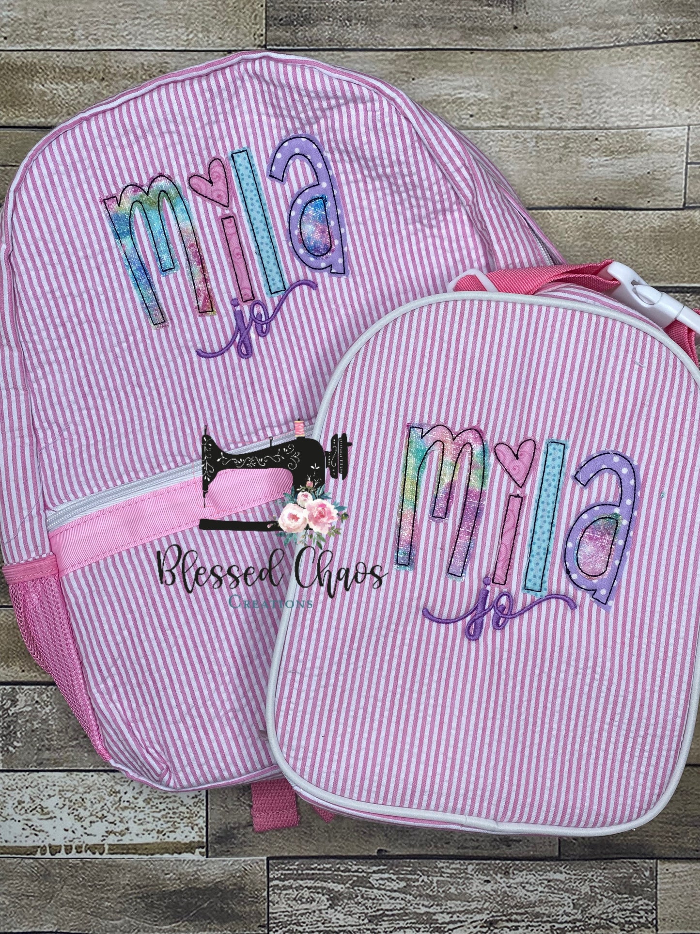 Kids Personalized Applique backpack, Fabric Name Backpack, Daycare Bookbag, Personalized Booksak, Girls Seersucker Bookbag