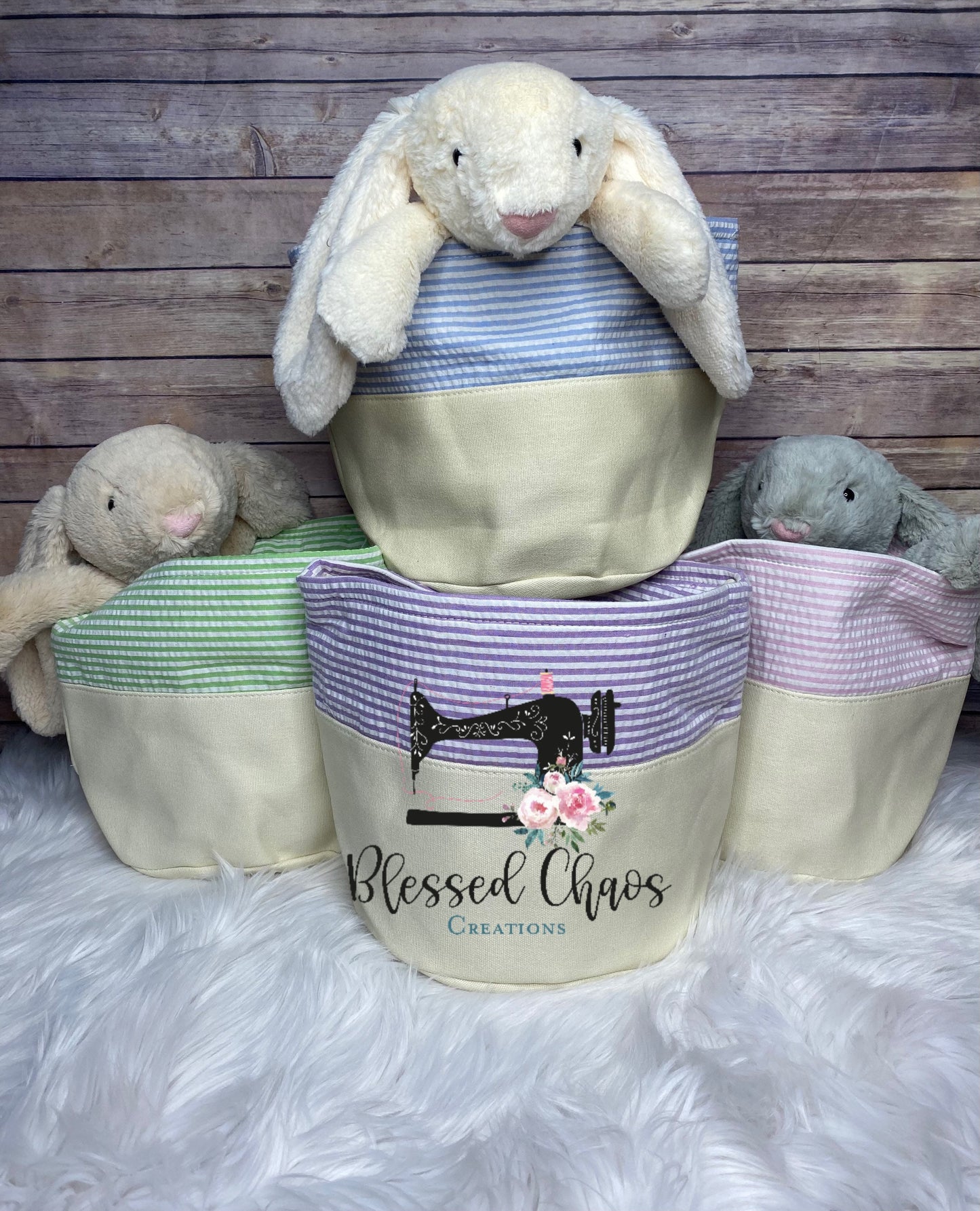 Embroidered Easter Basket, Custom Easter Basket, Personalized Easter Basket, Seersucker Basket, Personalized Seersucker Tote Bags