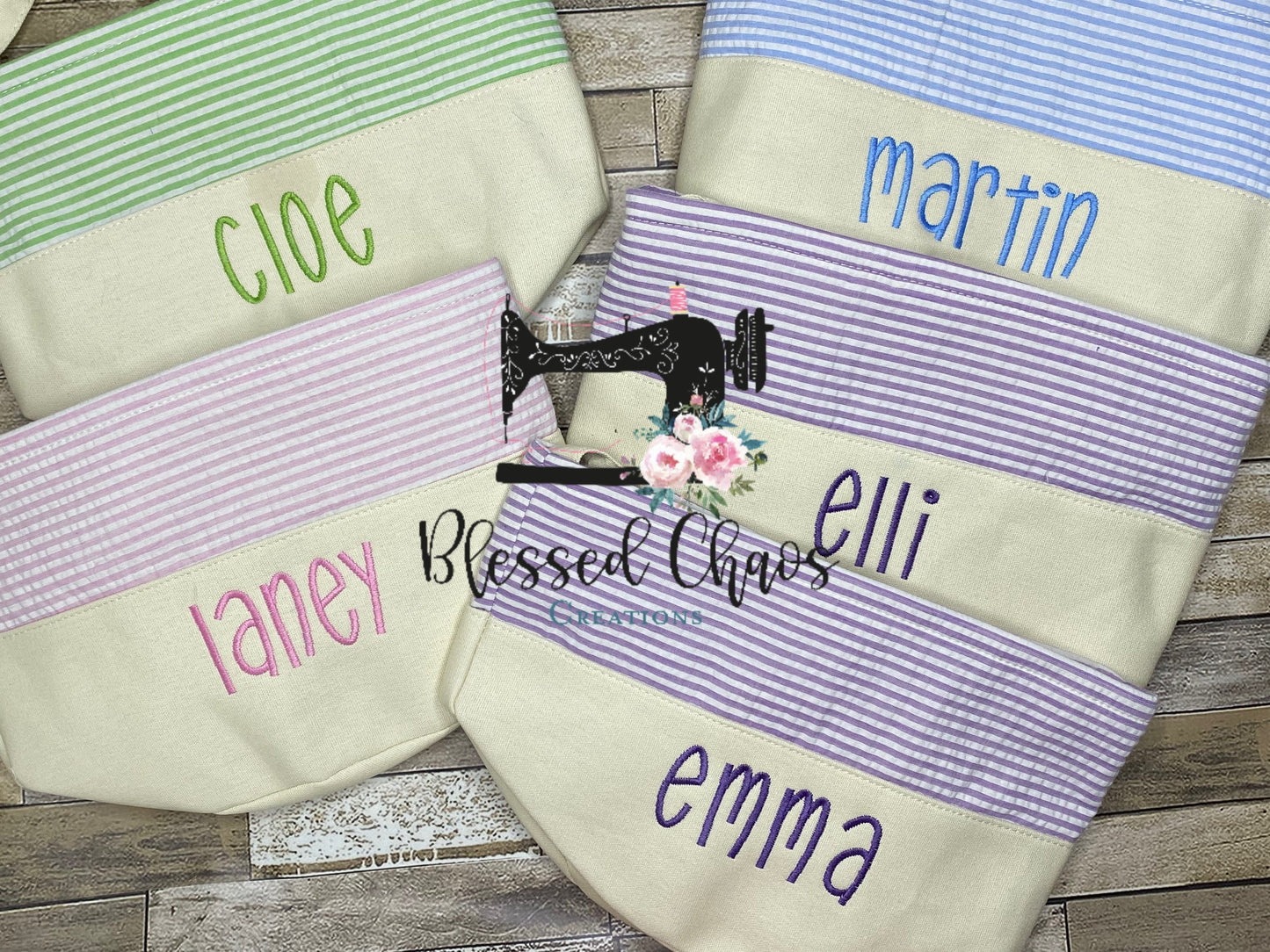 Embroidered Easter Basket, Custom Easter Basket, Personalized Easter Basket, Seersucker Basket, Personalized Seersucker Tote Bags