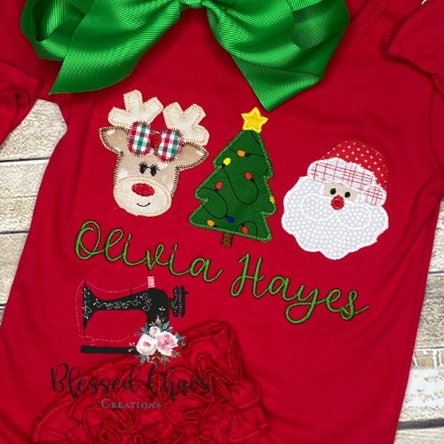 Personalized Christmas Romper, Embroidered Christmas Trio Outfit, Baby's First Christmas, Baby Boy Christmas Outfit,Boys Santa Outfit
