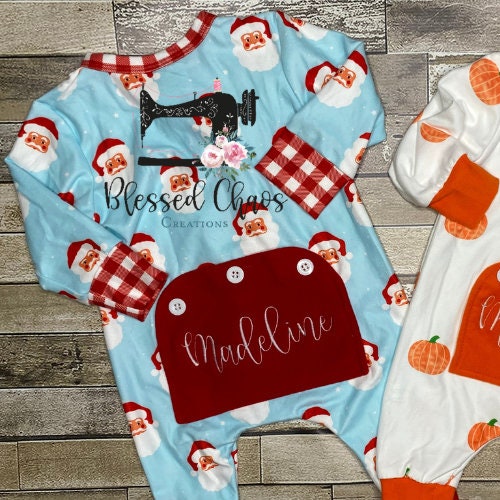 Kids Santa Buttflap Pajamas, Monogrammed Christmas Pajamas for Kids, Kids Christmas Buttflap Pajamas, Personalized Santa Jammies, Christmas
