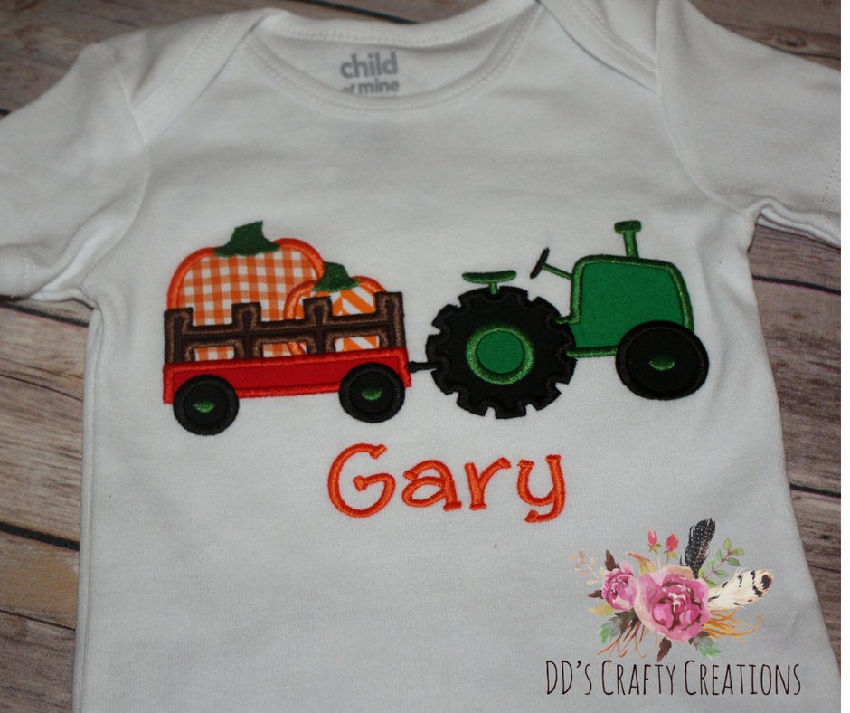 Boys Fall Pumpkin Farm Tractor Shirt