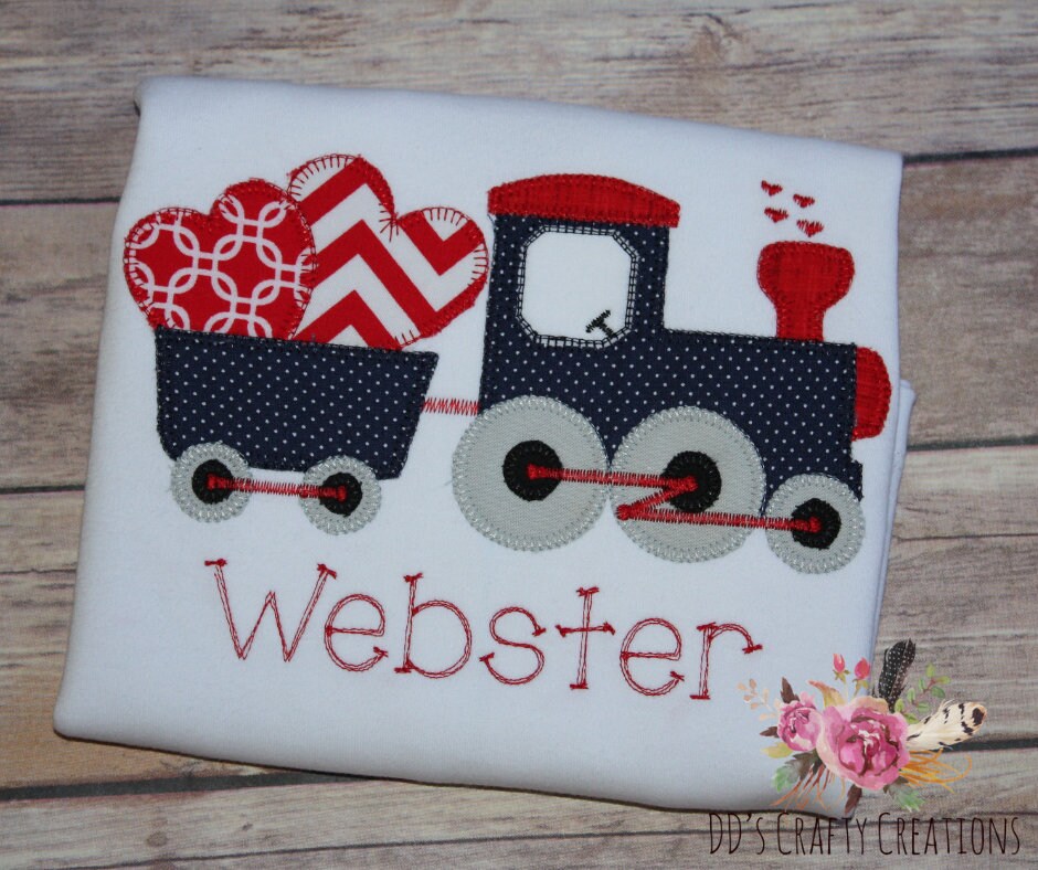 Boys Valentine Train with Hearts Appliqué Shirt, Choo choo Train Valentine Shirt, Toddler Boy Valentine's Day Shirt, Kids Valentine's Shirt