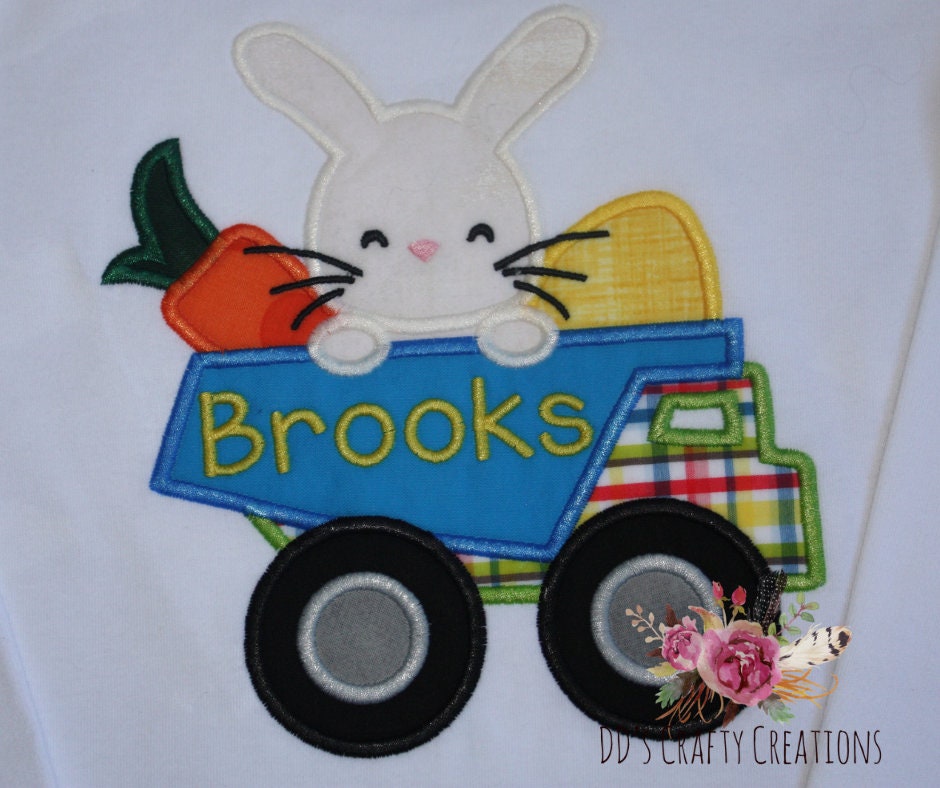 Personalized Boys Easter Bunny Applique Shirt, Dump Truck Easter Shirt, Boys Easter Shirt, Toddler Boys Easter Shirt, Kids Easter Shirt