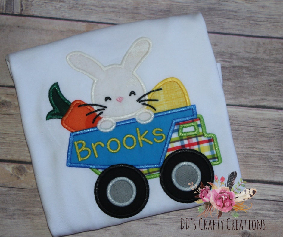 Personalized Boys Easter Bunny Applique Shirt, Dump Truck Easter Shirt, Boys Easter Shirt, Toddler Boys Easter Shirt, Kids Easter Shirt