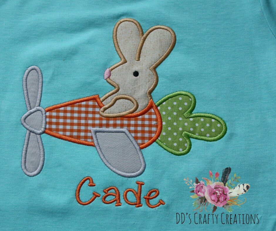 Personalized Boys Easter Shirt, Custom Boys Bunny Airplane Easter Shirt, Easter Bunny Shirt, Boys Easter Outfit, Boys Easter Applique Shirt