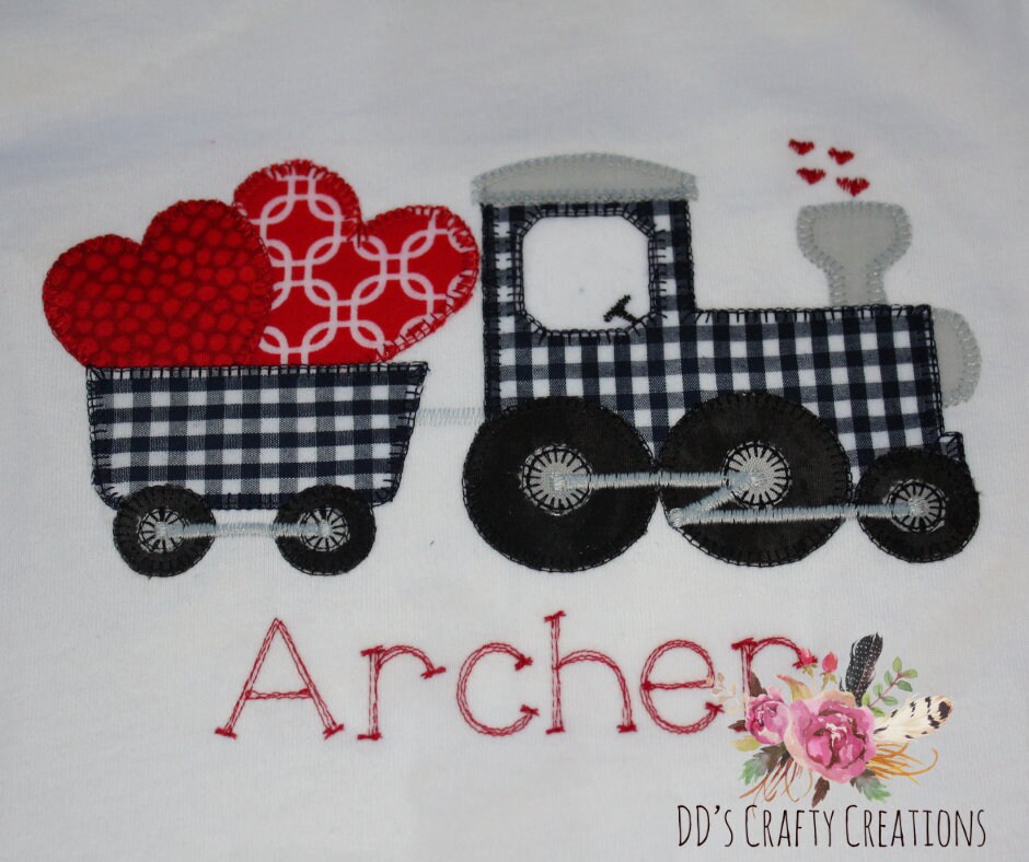 Boys Valentine Train with Hearts Appliqué Shirt, Choo choo Train Valentine Shirt, Toddler Boy Valentine's Day Shirt, Kids Valentine's Shirt