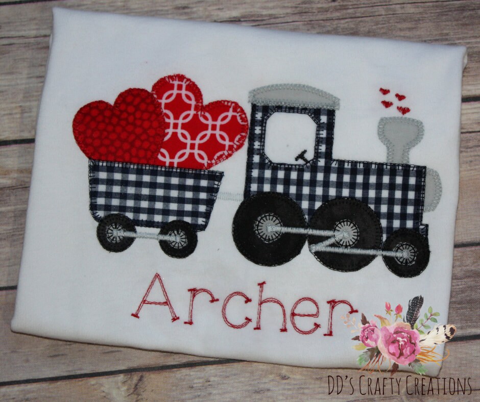 Boys Valentine Train with Hearts Appliqué Shirt, Choo choo Train Valentine Shirt, Toddler Boy Valentine's Day Shirt, Kids Valentine's Shirt