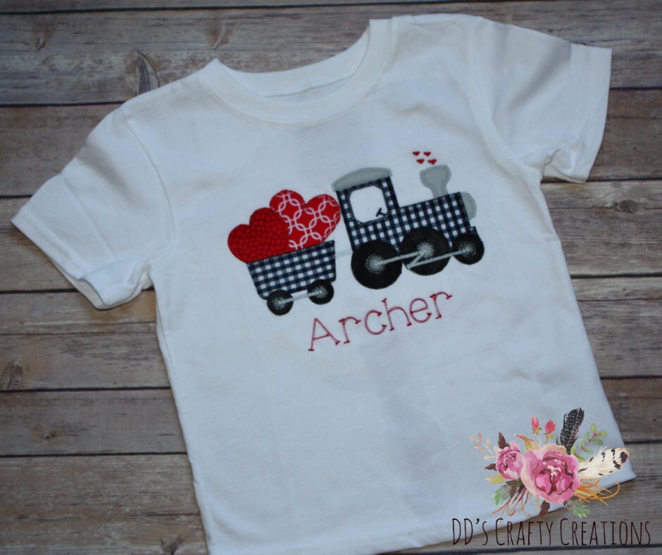 Boys Valentine Train with Hearts Appliqué Shirt, Choo choo Train Valentine Shirt, Toddler Boy Valentine's Day Shirt, Kids Valentine's Shirt