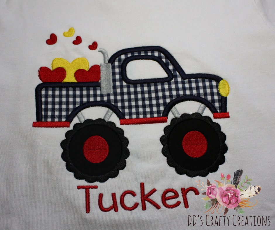 Boys Valentine's Day Big Truck Appliqué Shirt, Monster Truck Valentines Appliqué, Boys Valentine Shirtk, Kids Valentine Shirt