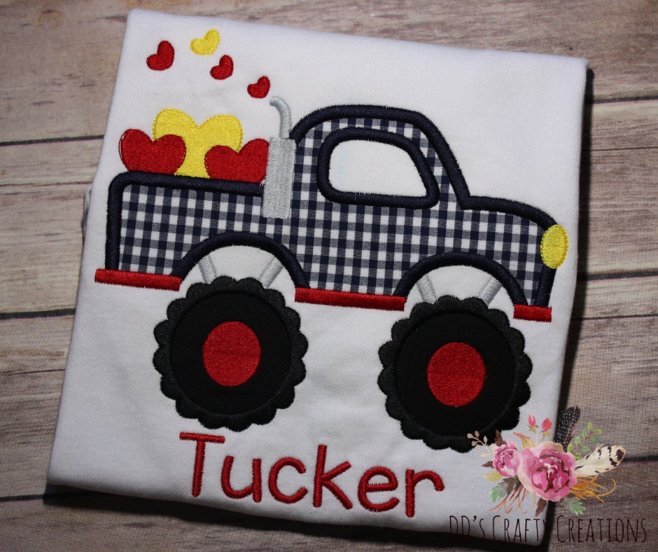 Boys Valentine's Day Big Truck Appliqué Shirt, Monster Truck Valentines Appliqué, Boys Valentine Shirtk, Kids Valentine Shirt