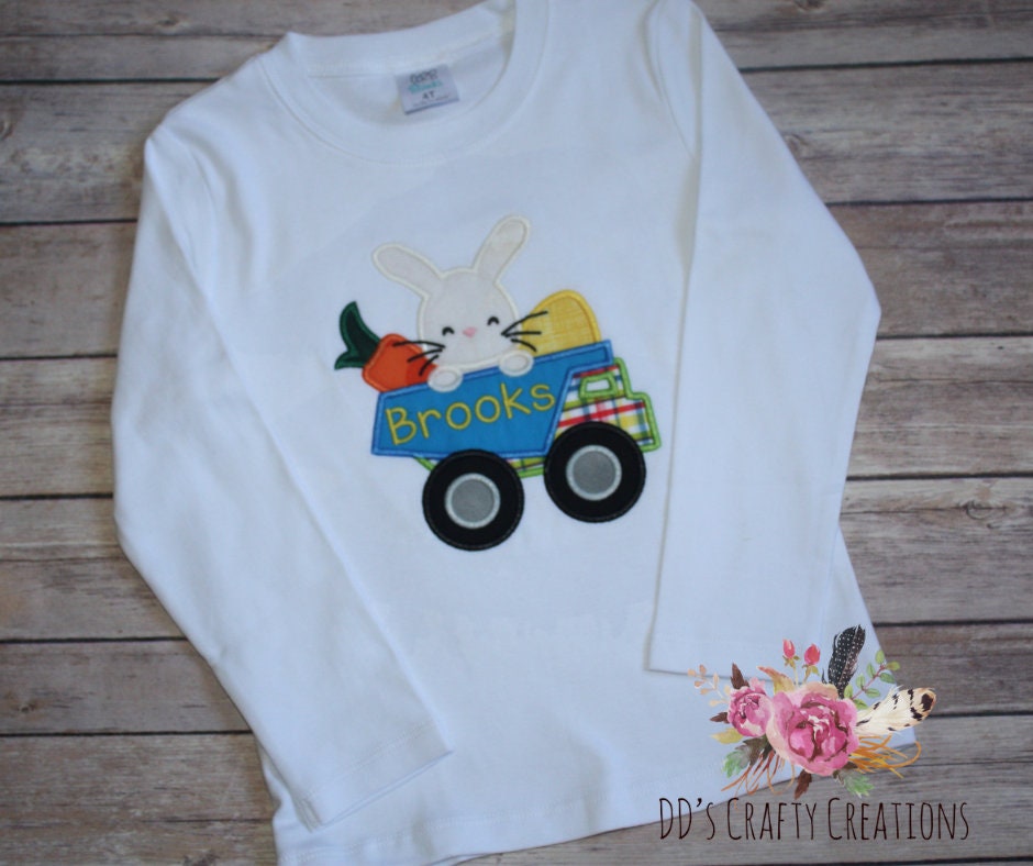 Personalized Boys Easter Bunny Applique Shirt, Dump Truck Easter Shirt, Boys Easter Shirt, Toddler Boys Easter Shirt, Kids Easter Shirt