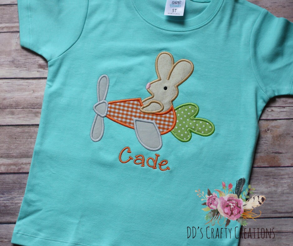 Personalized Boys Easter Shirt, Custom Boys Bunny Airplane Easter Shirt, Easter Bunny Shirt, Boys Easter Outfit, Boys Easter Applique Shirt
