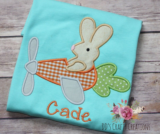 Personalized Boys Easter Shirt, Custom Boys Bunny Airplane Easter Shirt, Easter Bunny Shirt, Boys Easter Outfit, Boys Easter Applique Shirt