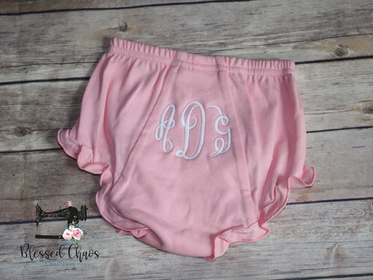 Baby Girl Pink Monogrammed Bloomers, Diaper Cover