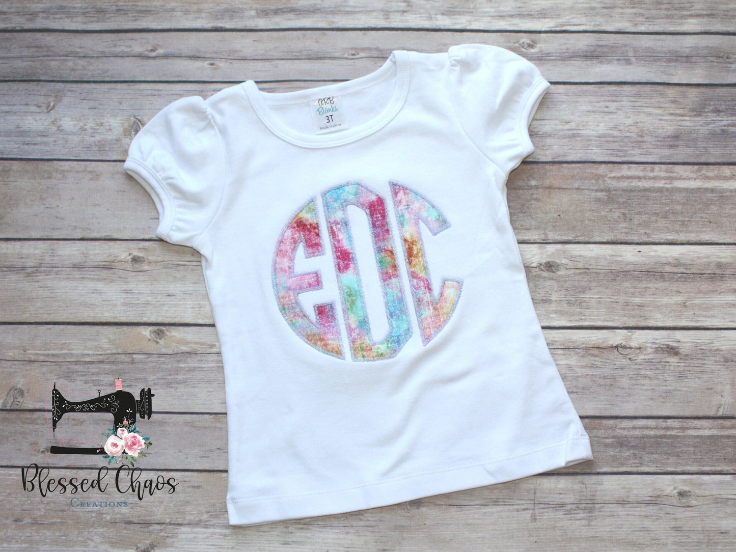 Large Circle Monogram Girls Shirt, Girls Three Letter Circle Monogram Appliqué Shirt, Embroidered Monogram, Circle Monogram Appliqué