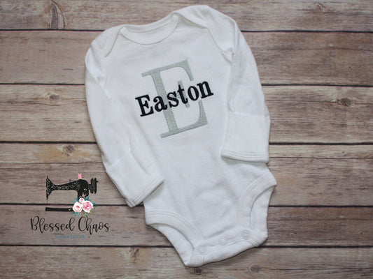 Personalized Baby Boy Bodysuit, Monogrammed Newborn Coming Home Outfit, Custom Embroidered Baby Boy Bodysuit, Shower Gift For Baby Boy