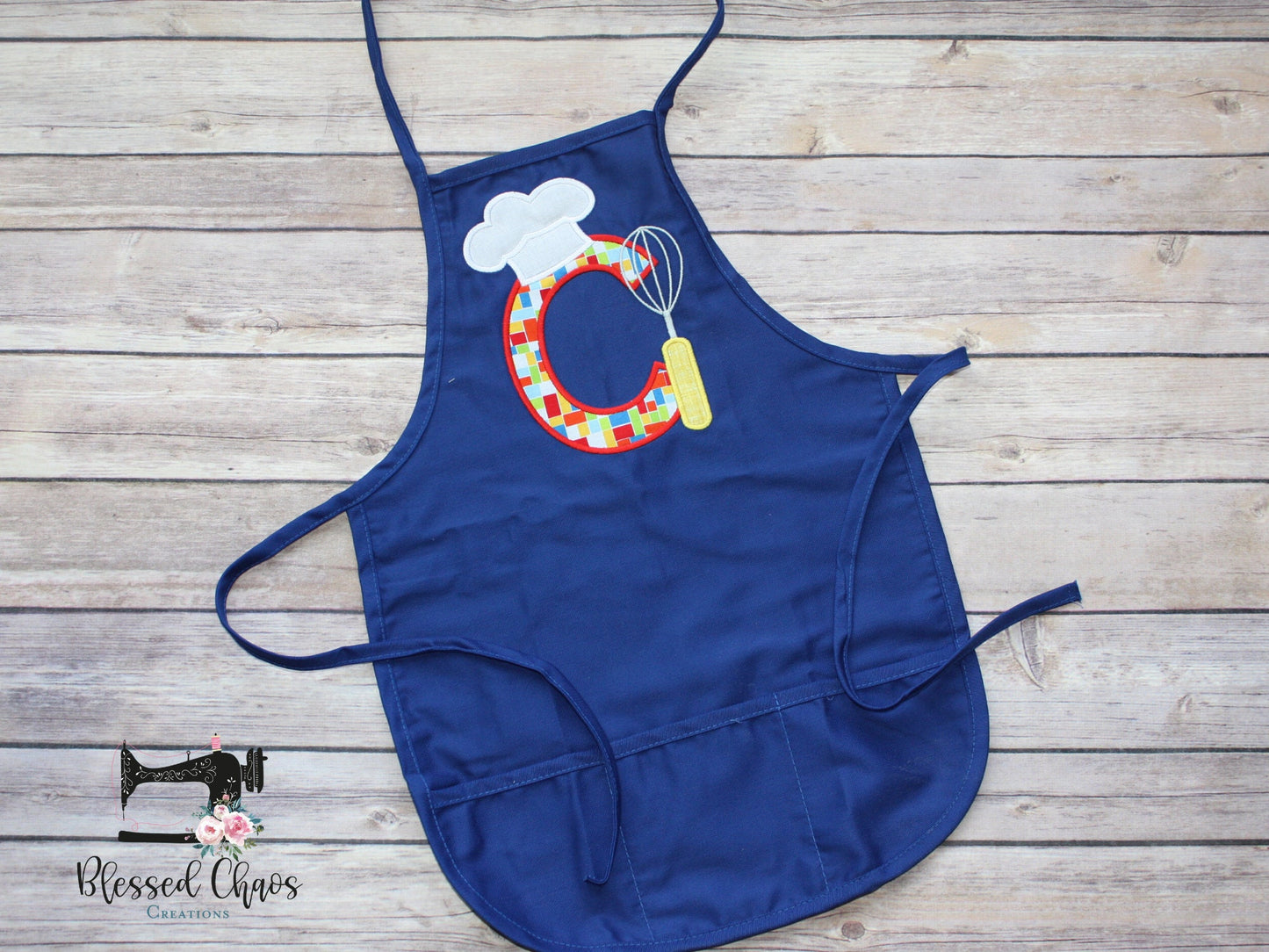 Personalized Child's Apron, Child Chef's Hat Applique Apron, Custom Child's Apron, Kids Culinary Apron with Pockets & Tie, Cooking with Kids