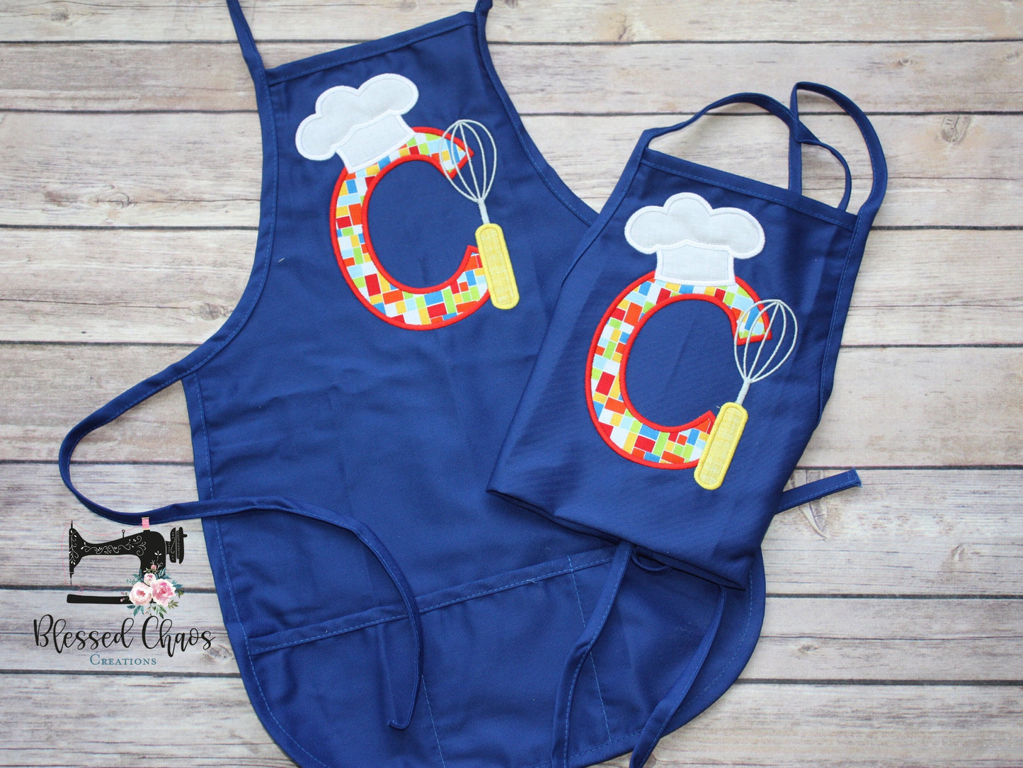 Personalized Child's Apron, Child Chef's Hat Applique Apron, Custom Child's Apron, Kids Culinary Apron with Pockets & Tie, Cooking with Kids