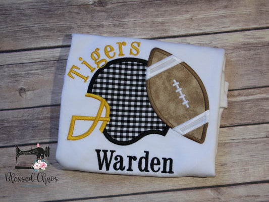 Boys Football Shirt, Personalized Helmet and Football Shirt, Football Season Shirt, Fall Toddler Shirt, College Team Football Toddler Shirt