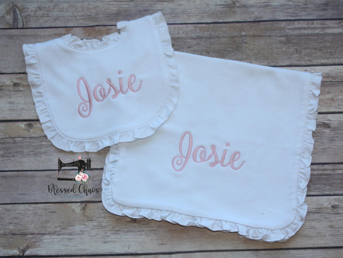 Monogrammed Cotton Ruffle Baby Burp Cloth, Personalized Baby Shower Gift, Custom Baby Gift, Baby Girl Gift