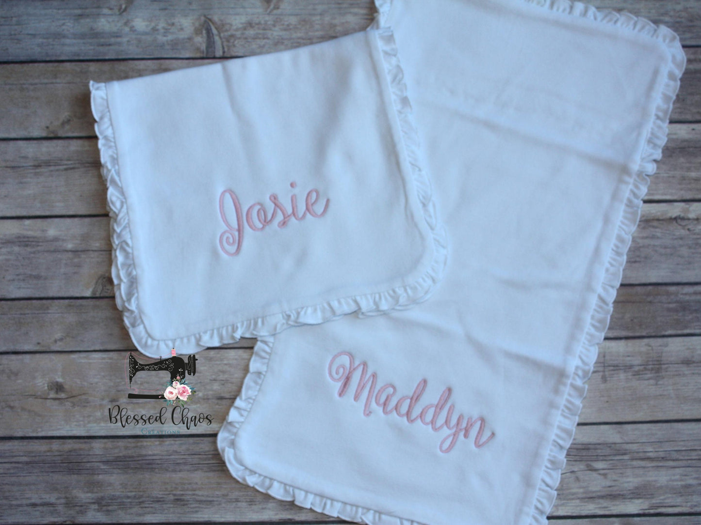 Monogrammed Cotton Ruffle Baby Burp Cloth, Personalized Baby Shower Gift, Custom Baby Gift, Baby Girl Gift