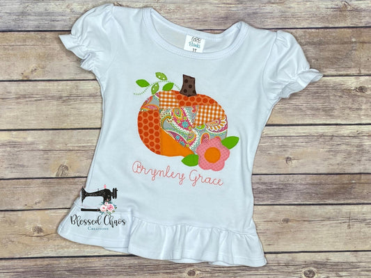 Girls Patchwork Pumpkin Fall Shirt