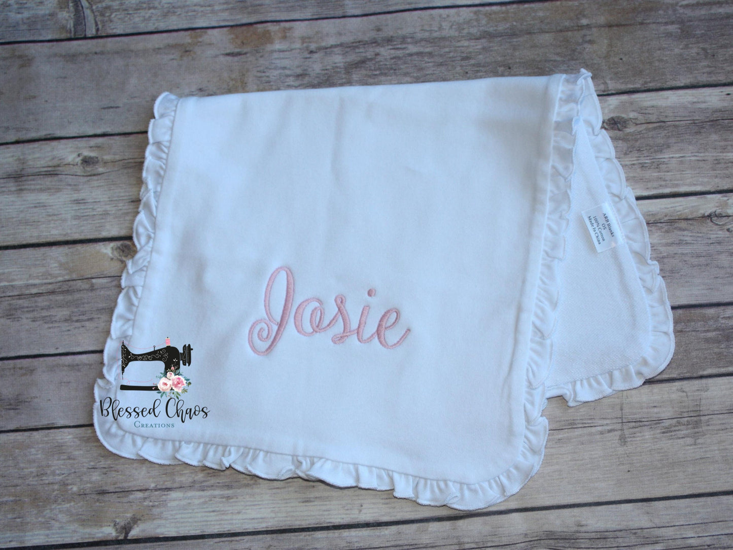 Monogrammed Cotton Ruffle Baby Burp Cloth, Personalized Baby Shower Gift, Custom Baby Gift, Baby Girl Gift