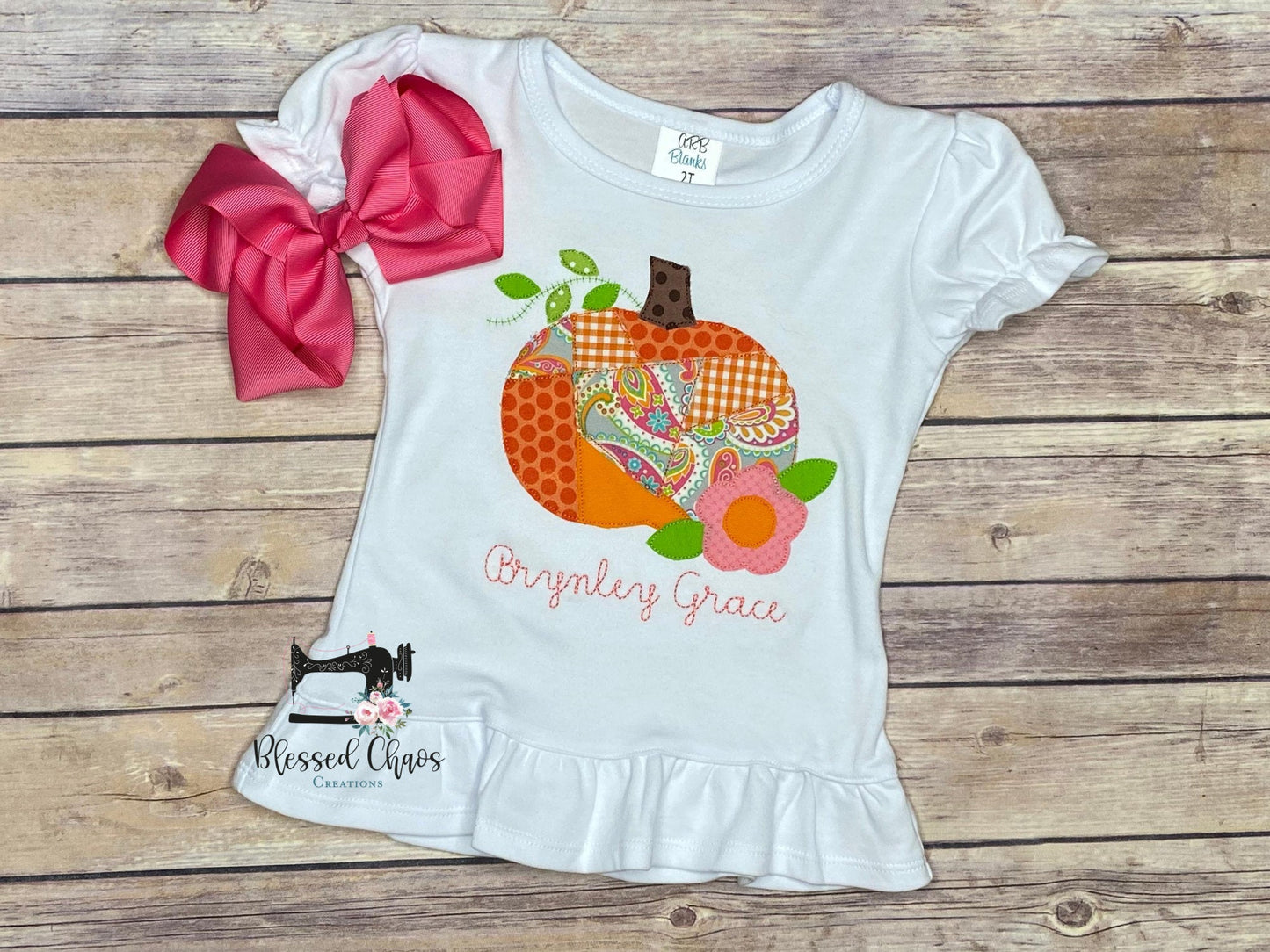 Girls Patchwork Pumpkin Fall Shirt