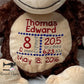 Embroidered Birth Stat Stuffed Monkey Cubbie Animal
