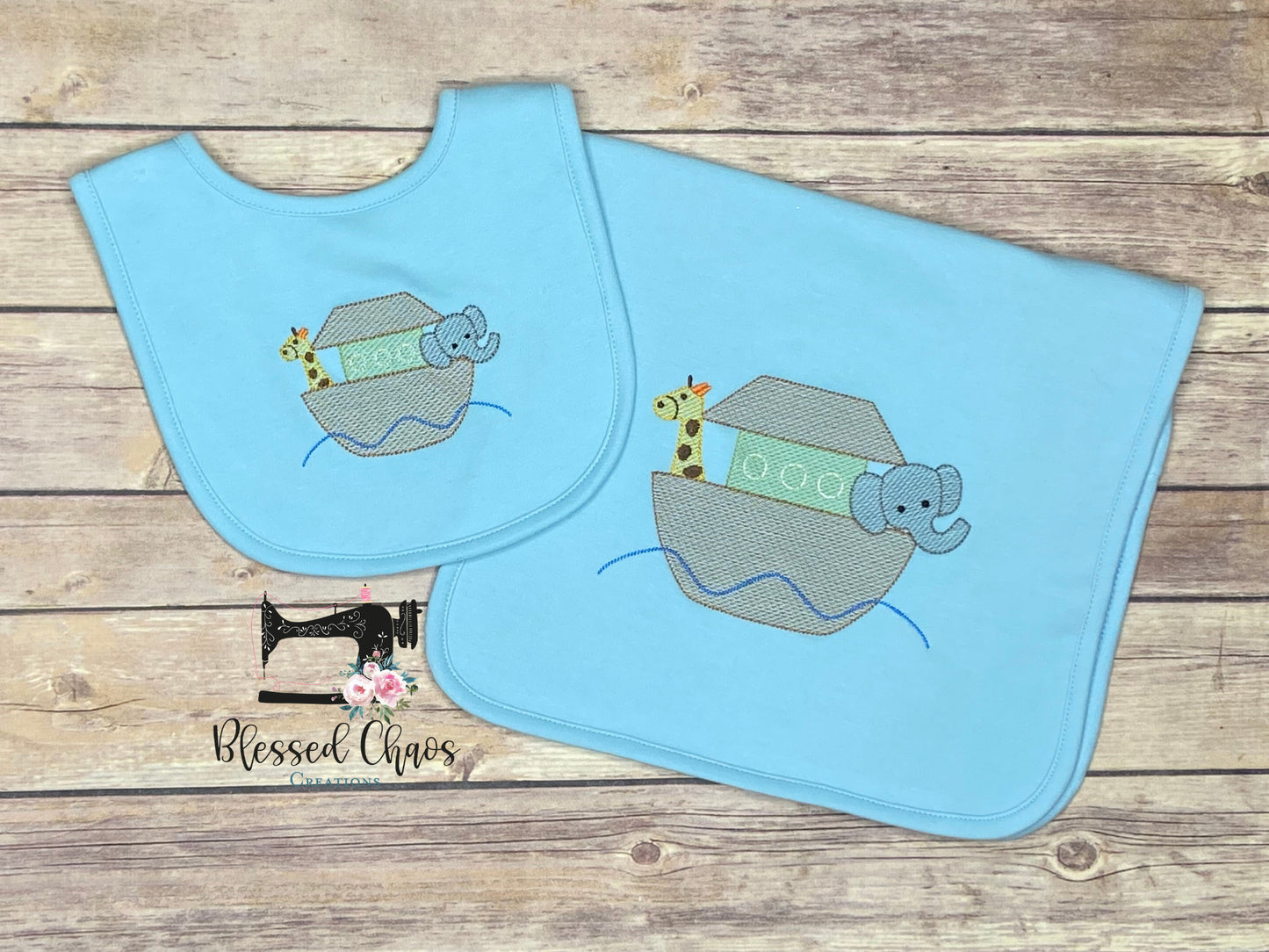 Noah's Ark Baby Bib and Burp Rag Set, Personalized Baby Bib Burp Cloth Set, Religious Baby Gift, Noah's Ark