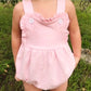 First Birthday Outfit, Girls First Birthday Sunsuit, Girls Ruffle Romper with Floral ONE, Personalized Birthday Bubble, Ruffle Romper