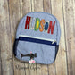 Boys Personalized Applique backpack, Fabric Name Backpack, Daycare Bookbag, Personalized Booksack, Seersucker Bookbag