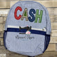 Boys Personalized Applique backpack, Fabric Name Backpack, Daycare Bookbag, Personalized Booksack, Seersucker Bookbag