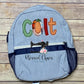 Boys Personalized Applique backpack, Fabric Name Backpack, Daycare Bookbag, Personalized Booksack, Seersucker Bookbag