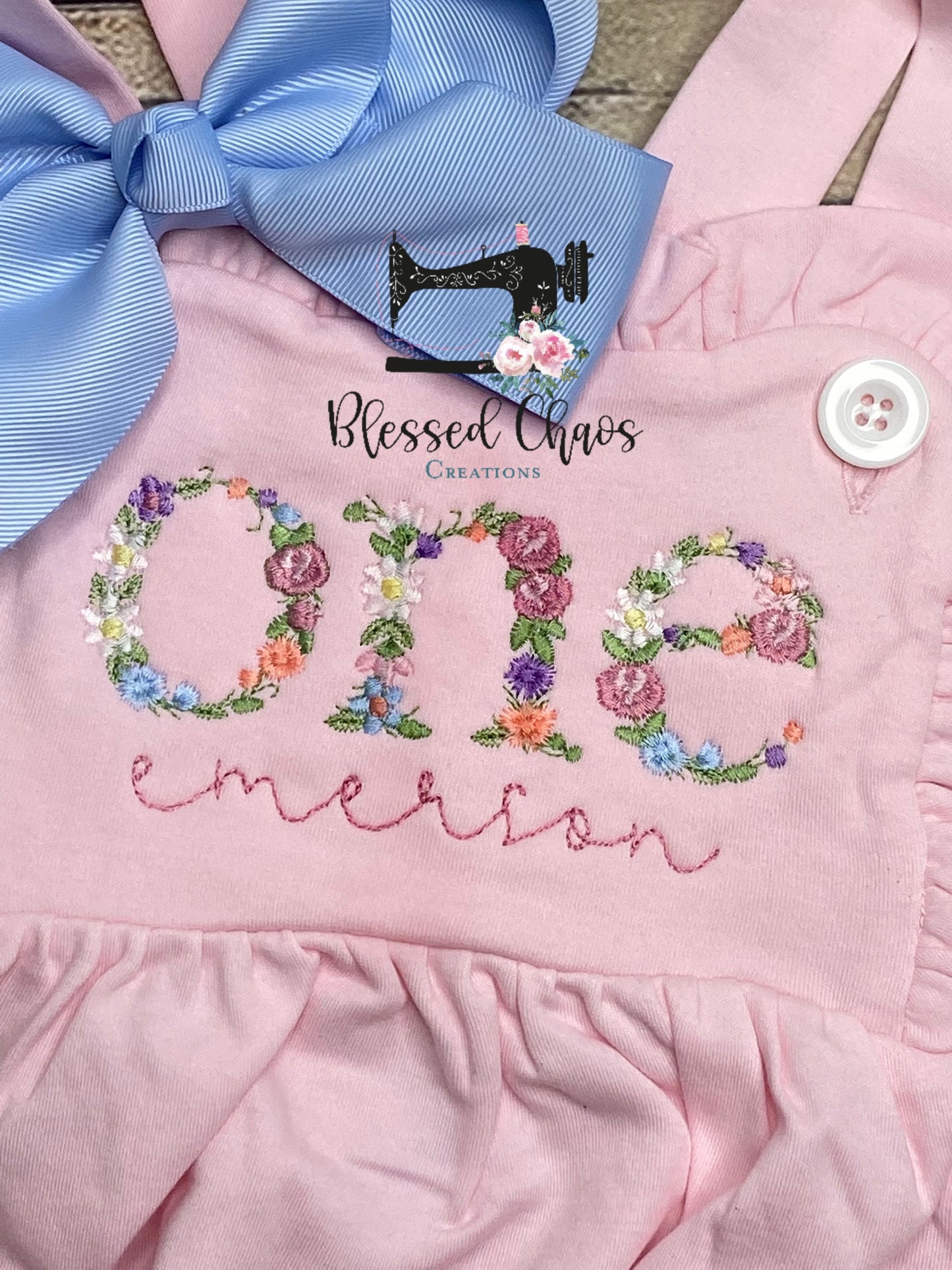 First Birthday Outfit, Girls First Birthday Sunsuit, Girls Ruffle Romper with Floral ONE, Personalized Birthday Bubble, Ruffle Romper