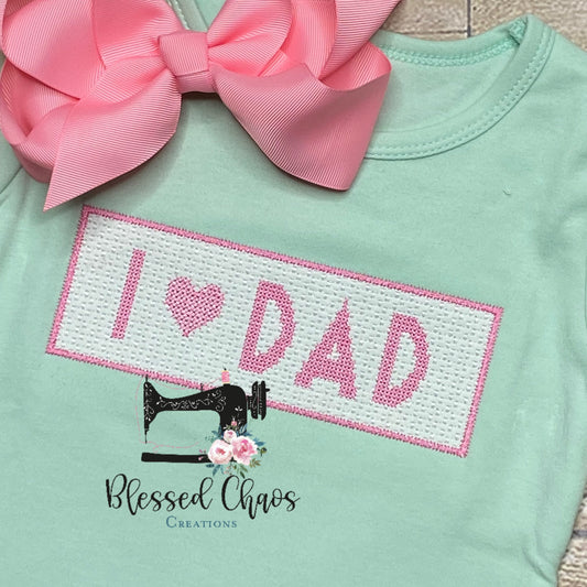 I Love Dad Girls Ruffle Shirt, Girls Father's Day Outfit, I Love Dad Outfit, Faux Smock I Love Dad Shirt, New Dad Shirt
