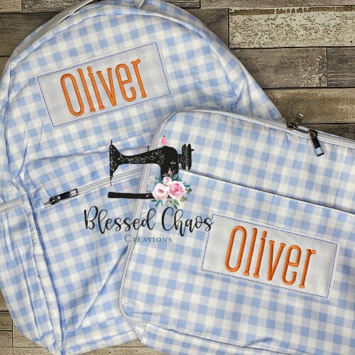 Personalized Embroidered Kids Backpack, Boys Monogrammed School Backpack, Blue Gingham Bookbag, Daycare Bag, Personalized Booksack, Nylon