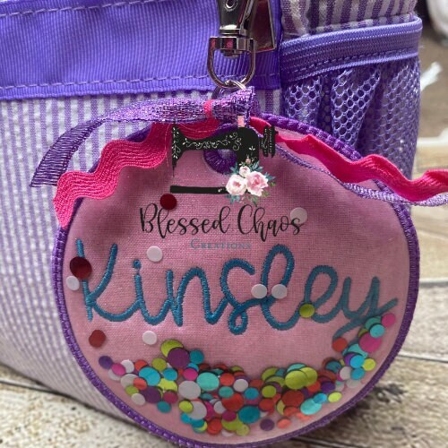 Personalized Confetti Glitter Bag Tag, Name Tag for Backpack or Lunchbox, Custom Embroidered Fabric Bag Tag, Monogrammed Tag for Luggage