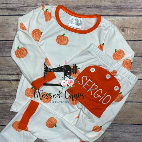 Kids Pumpkin Buttflap Pajamas, Monogrammed Fall Pajamas for Kids, Kids Fall Buttflap Pajamas, Kids Pumpkin PJs, Personalized Pumpkin Jammies
