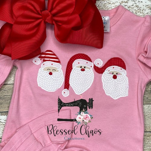 Personalized Christmas Romper, Embroidered Santa Outfit, Baby's First Christmas, Baby Girl Christmas Outfit, Monogrammed Christmas Romper