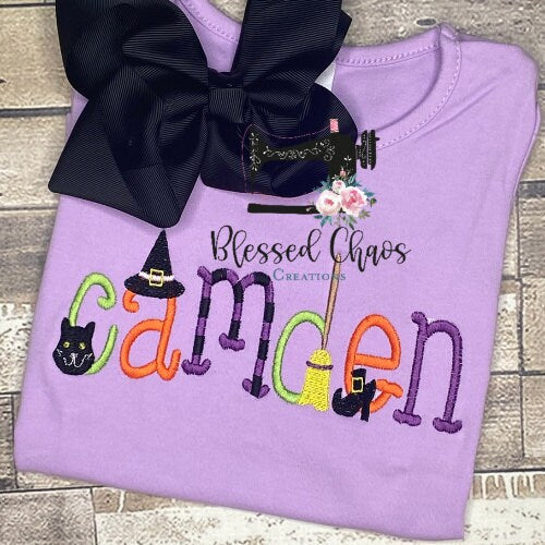 Embroidered Halloween Name Shirt, Girls Halloween Shirt, Boys Halloween Shirt, Halloween Name Top, Halloween Outfit, Halloween Monogram Tee