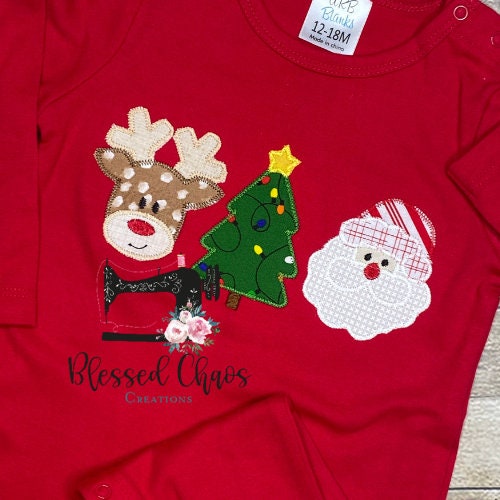 Personalized Christmas Romper, Embroidered Christmas Trio Outfit, Baby's First Christmas, Baby Boy Christmas Outfit,Boys Santa Outfit