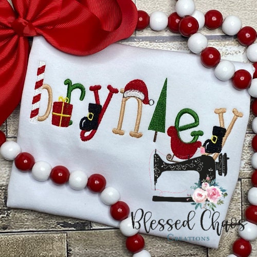 Embroidered Christmas Name Shirt, Girls Christmas Shirt, Boys Christmas Shirt, Christmas Name Top, Christmas Outfit, Holiday Monogram Tee